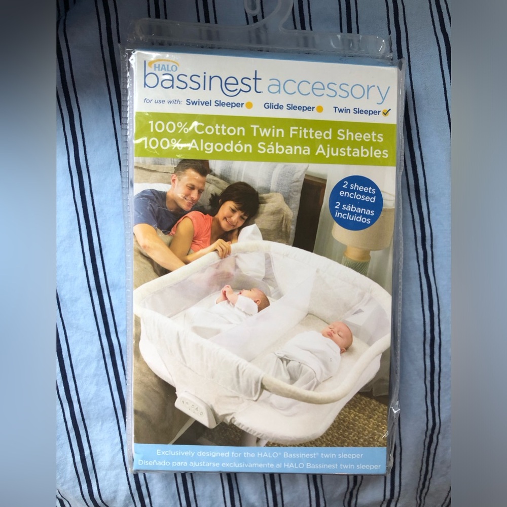 Halo Bassinet Twin Sleeper 100% Cotton Sheets for Bassinet - 2 Pack New